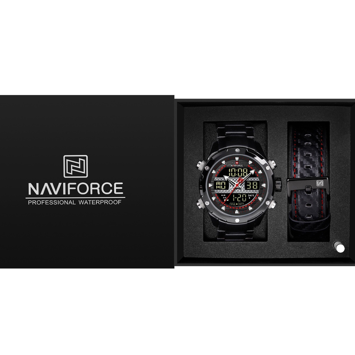 Naviforce Чоловічий спортивний тактичний годинник Naviforce Set Present подарочный набор, 2 ремешка