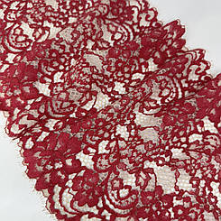 Мереживо шантильї "Есмеральда" еластичне бежева основа червоне 22 см.