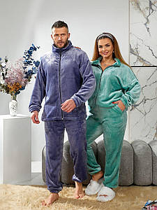 Жіноча піжама чоловіча в стилі family look з м'якого двостороннього плюшу стрижений кролик виробництво Туреччина