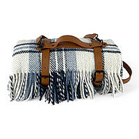 Плед тревел шерстяной 140х200 сер-гол-синий с ремнем Love You Ассорти