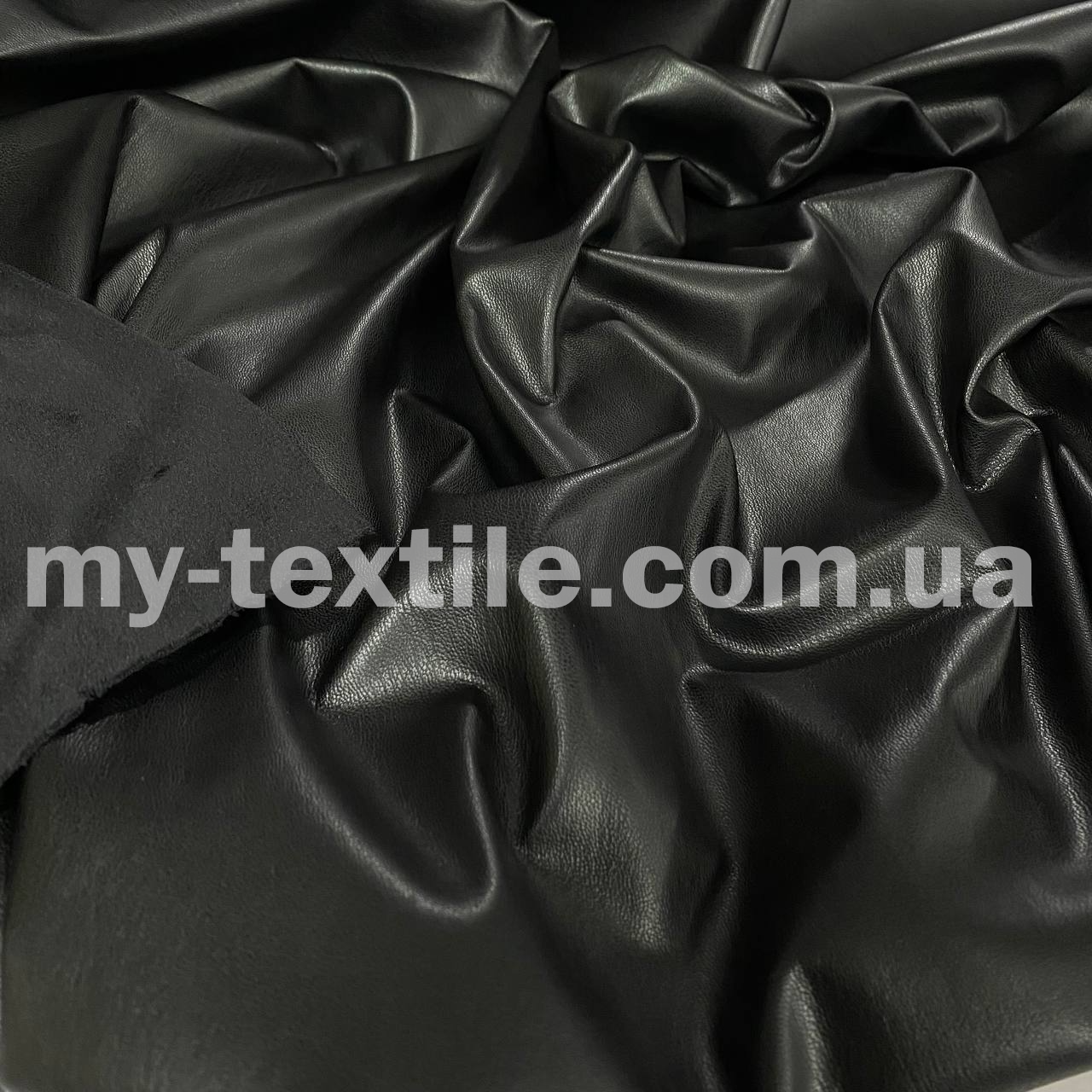 Тканина шкірозамінник на хутрі стрейч 140 см 310 г/м2 однотон Чорний, фото 1