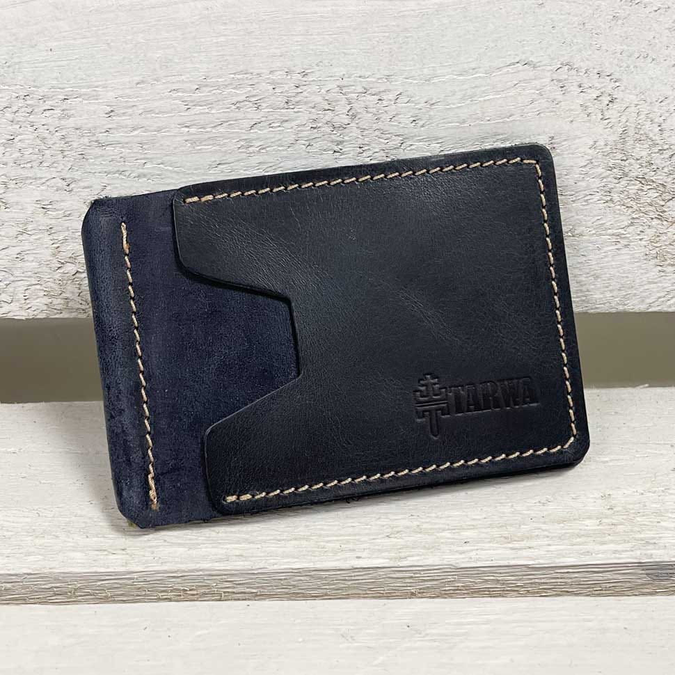 Шкіряний затискач для грошей ручної роботи синій RKw-hold-001 TARWA, фото 1