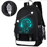 Підлітковий рюкзак для хлопчика з USB (46х30х15 см), Чорний / Шкільний рюкзак світловідбивний, фото 3