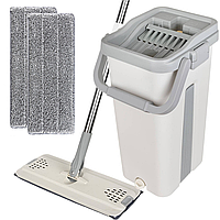 Швабра з відром 11л з автоматичним віджимом + 2 насадки, Cleaning Mop, Сіра / Комплект для прибирання швабра ледарка і відро