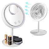Настільне дзеркало з підсвічуванням та вентилятором Beauty Breeze Mirror, Біле / Косметичне кругле дзеркало, фото 4