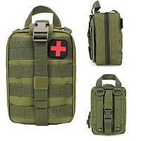 Аптечка для ЗСУ, тактична (20х15х8 см) на системі Molle A87, Олива / Військовий підсумок під аптечку