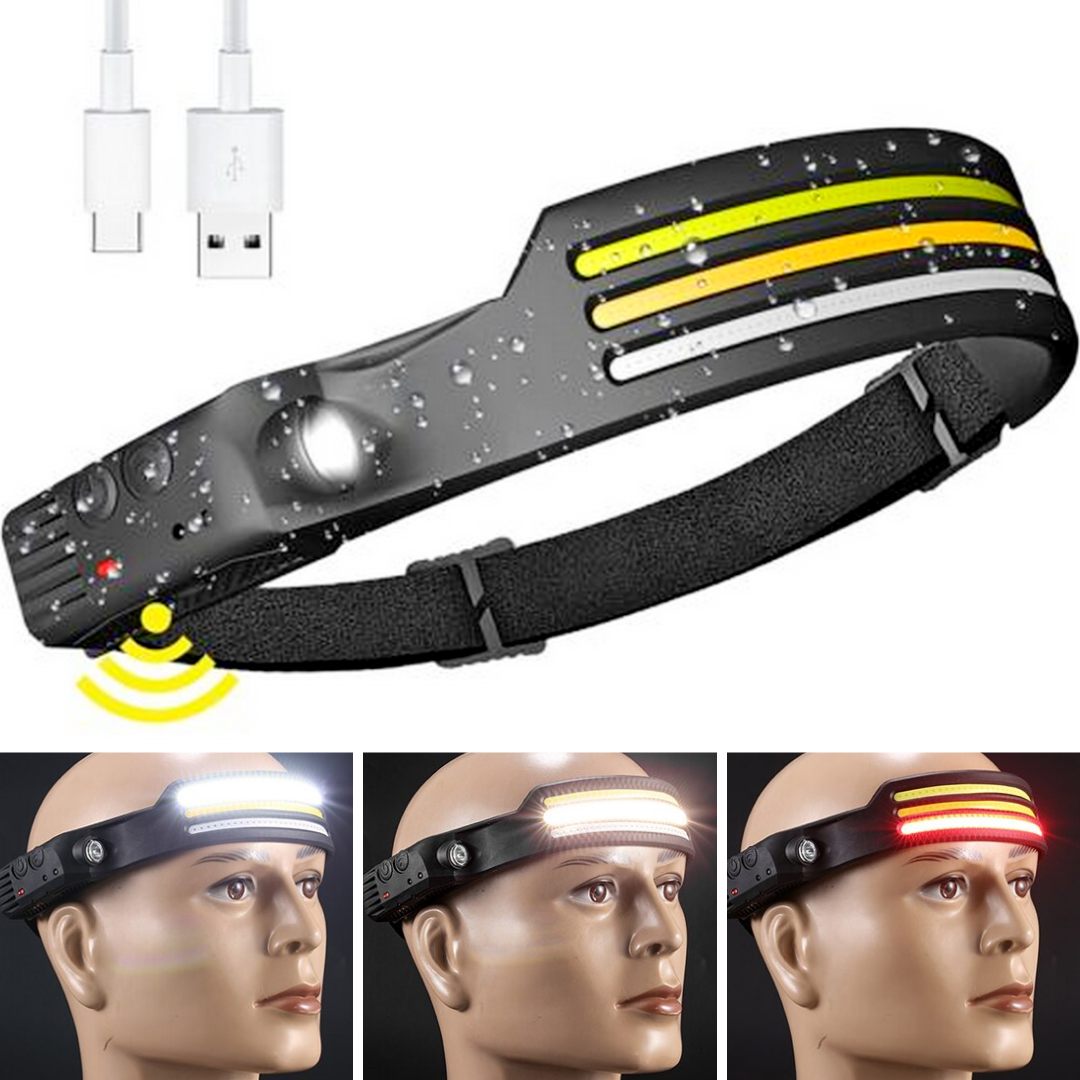 Налобний ліхтар акумуляторний з датчиком руху та USB, CB-689-3 / Силіконовий ліхтарик на лоб 4 режими