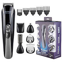 Акумуляторна машинка для стрижки волосся 11в1 Kemei KM 600/ Чоловічий тример-бритва для волосся, бороди та носа