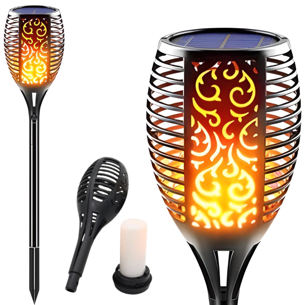 Садовий ліхтар на сонячній батареї 52см, Solar flame / Вуличний декоративний світильник з ефектом полум'я