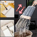 Швабра стрічка з відтискачем Spin Mop + насадка, Бежева/ Багатофункціональна швабра з самовіджимом для прибирання, фото 7