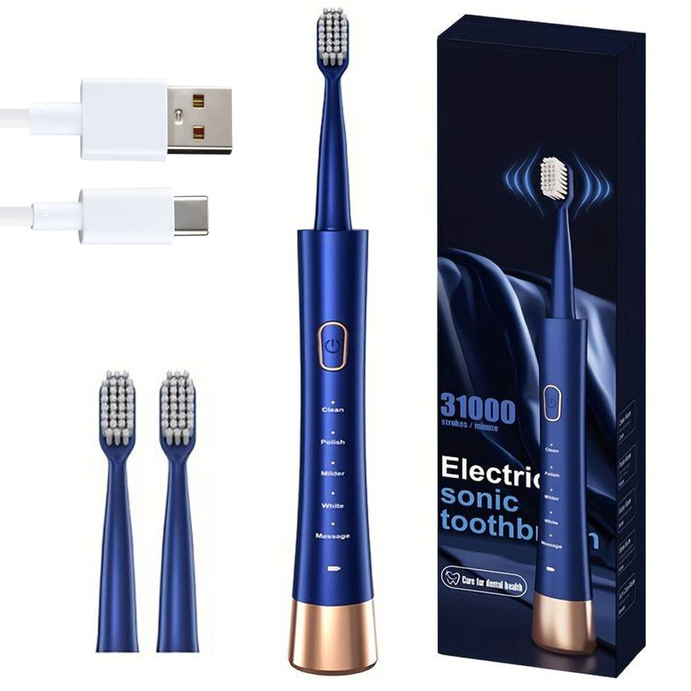 Електрична зубна щітка від USB, 2 насадки, Electric Sonic Toothbrush / Ультразвукова зубна електрощітка