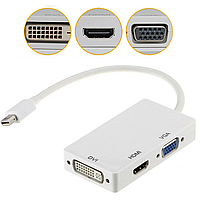 Конвертер адаптер 3в1 Mini DisplayPort на HDMI, DVI, VGA / Перехідник на HDMI 4K/2K / Перетворювач 3в1