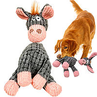 М'яка іграшка для собак з пищалкою Ослик, 29см, Сірий / Піщалка для собак / Іграшка для цуценят