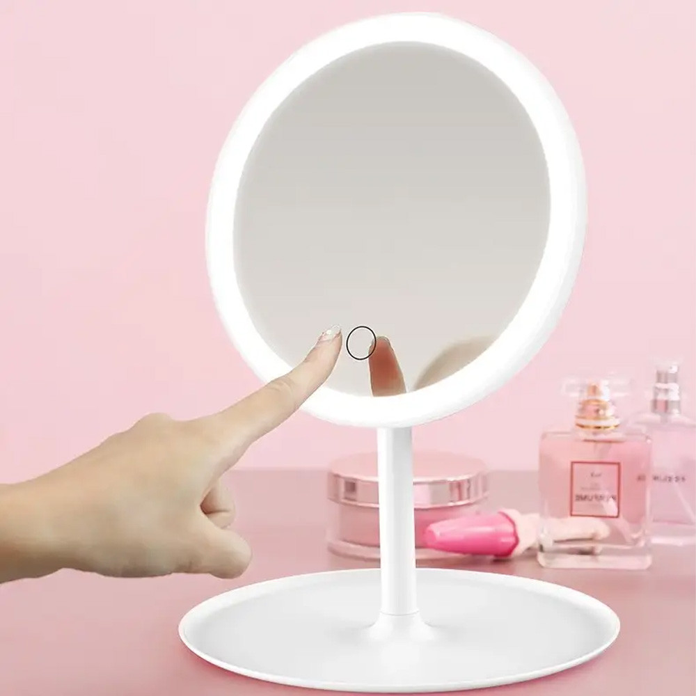 Дзеркало для макіяжу кругле з LED підсвіткою та USB, Біле / Настільне дзеркало / Косметичне дзеркало