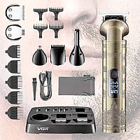 Акумуляторна машинка для стрижки 6в1, з LED дісплеєм, VGR V-109 / Тример для бороди / Набір для стрижки