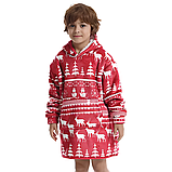 Новорічна толстовка-плед з капюшоном для дітей, фланелева, Червона / Різдвяна піжама дитяча, фото 4