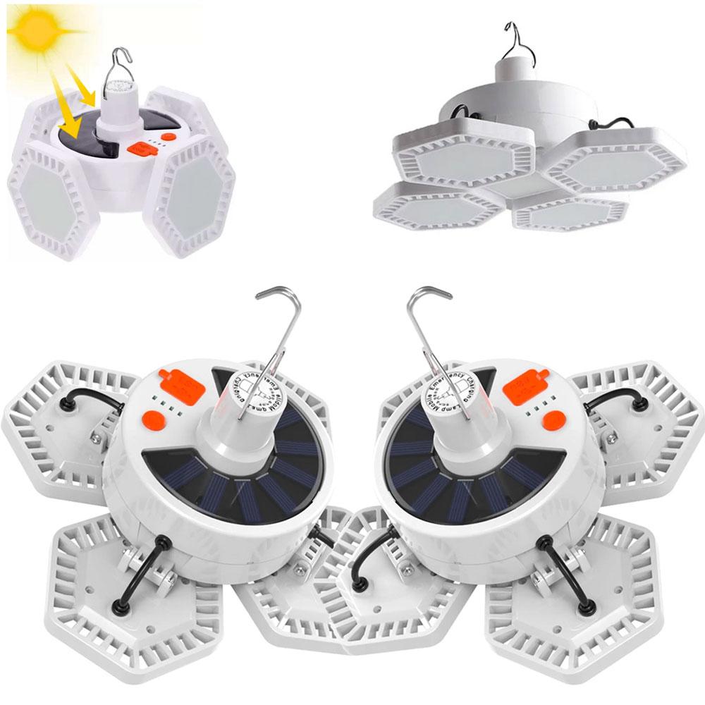 Комплект 2 шт. Кемпінговий LED світильник із сонячною панеллю 5000 мА·год, 169 LED/Акумуляторний аварійний ліхтар, фото 1