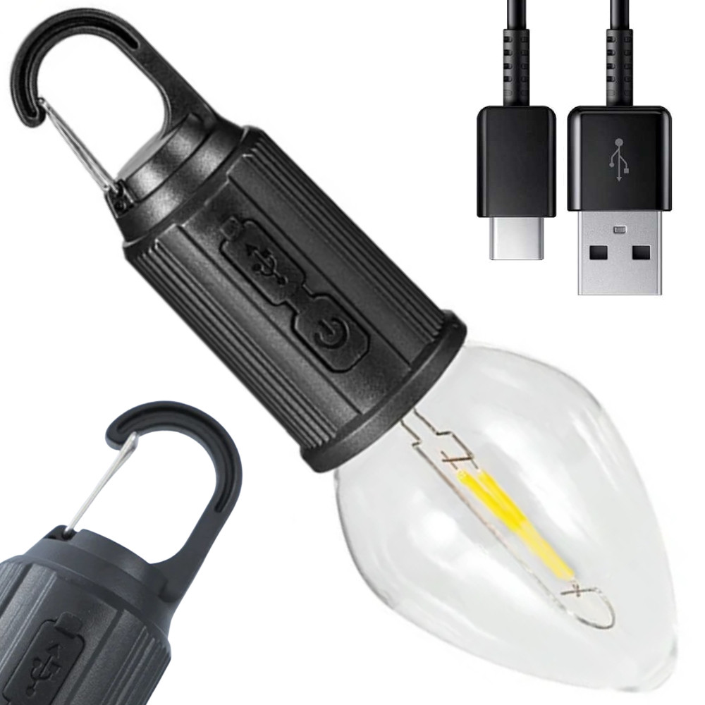 Лампочка з акумулятором + карабін, від USB, BL HK-169B / Підвісна LED лампочка / Ліхтар для кемпінгу
