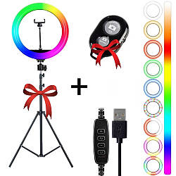 Світлодіодна кільцева лампа RGB 30см, від USB, MJ300 + Подарунок Штатив складний 0,66-2 м + Подарунок Селфі пульт