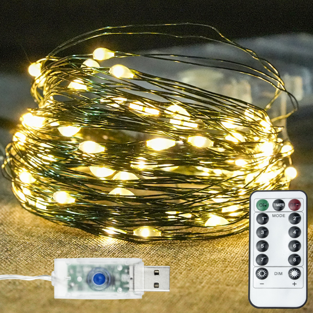 Світлодіодна гірлянда Роса від USB, 30м, 300LED, Теплий білий / LED гірлянда від павербанку / Гірлянда на ялинку, фото 1
