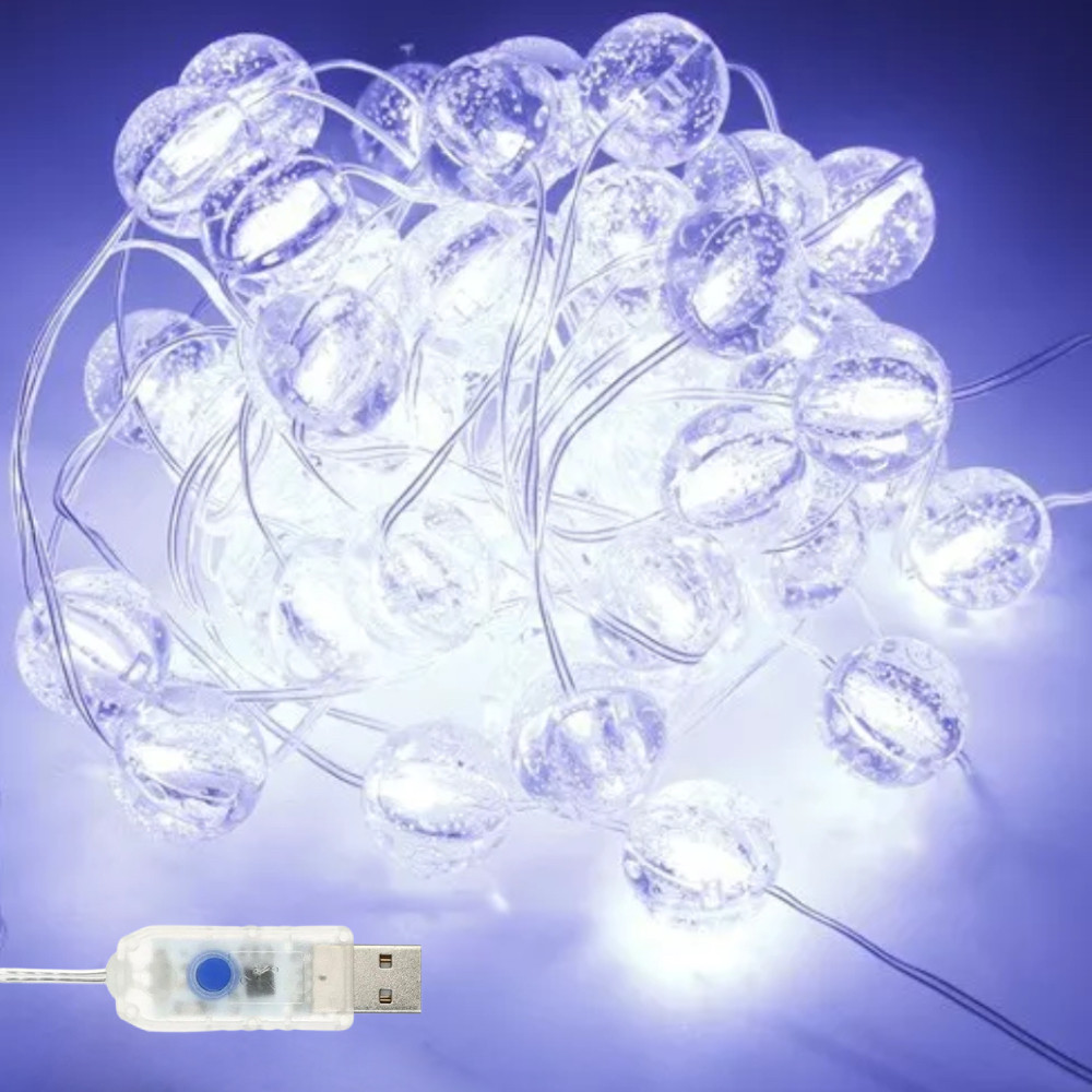 Гірлянда Лампочки від USB, 5м, 50LED, Холодний білий / Світлодіодна LED гірлянда / Вулична гірлянда новорічна, фото 1