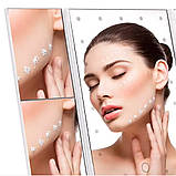 Косметичне дзеркало потрійне з підсвіткою, від USB, Білий / Дзеркало для макіяжу / Дзеркало настільне, фото 4