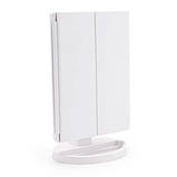 Косметичне дзеркало потрійне з підсвіткою, від USB, Білий / Дзеркало для макіяжу / Дзеркало настільне, фото 5