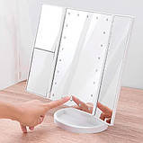 Косметичне дзеркало потрійне з підсвіткою, від USB, Білий / Дзеркало для макіяжу / Дзеркало настільне, фото 6