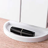 Косметичне дзеркало потрійне з підсвіткою, від USB, Білий / Дзеркало для макіяжу / Дзеркало настільне, фото 8