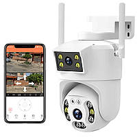Вулична WIFI камера спостереження 4 MP, 2 об'єктиви, PTZ / Вайфай камера поворотна / IP камера відеоспостереження
