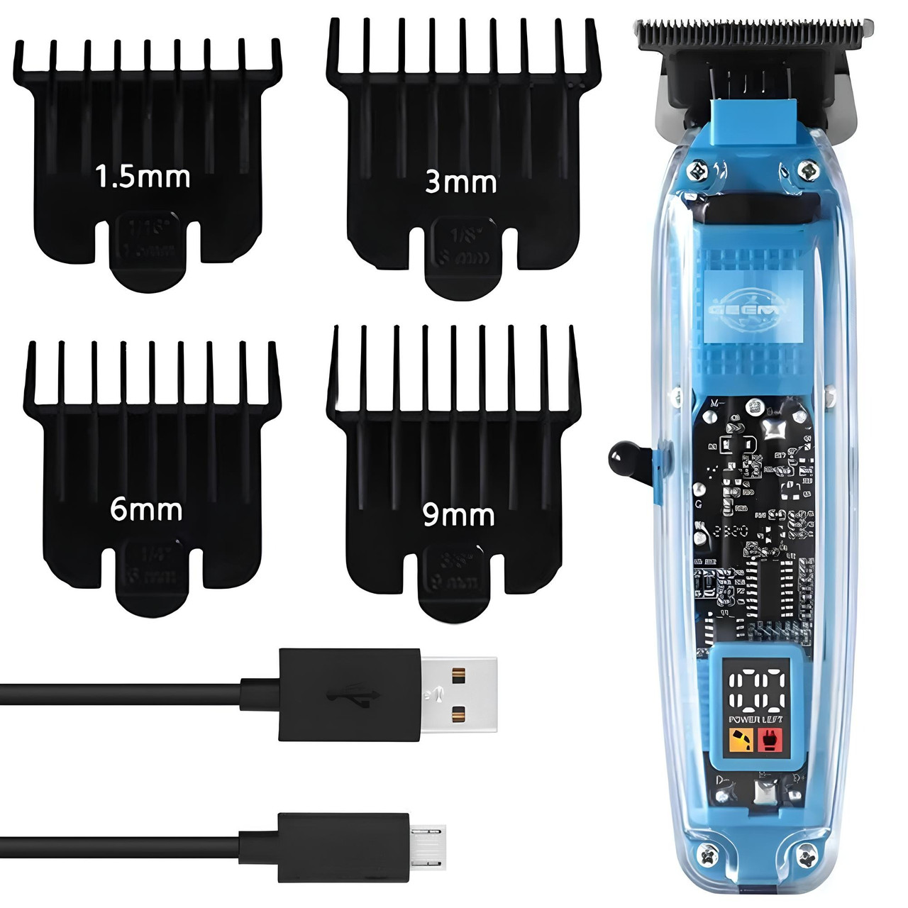 Машинка для стрижки волосся і бороди + 4 насадки, від USB, GEEMY GM8007 / Бездротовий тример акумуляторний