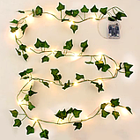 Гірлянда Листя плюща на батарейках 2м, Теплий білий / Декоративна гірлянда з листя / Гірлянда лоза штучна, фото 4