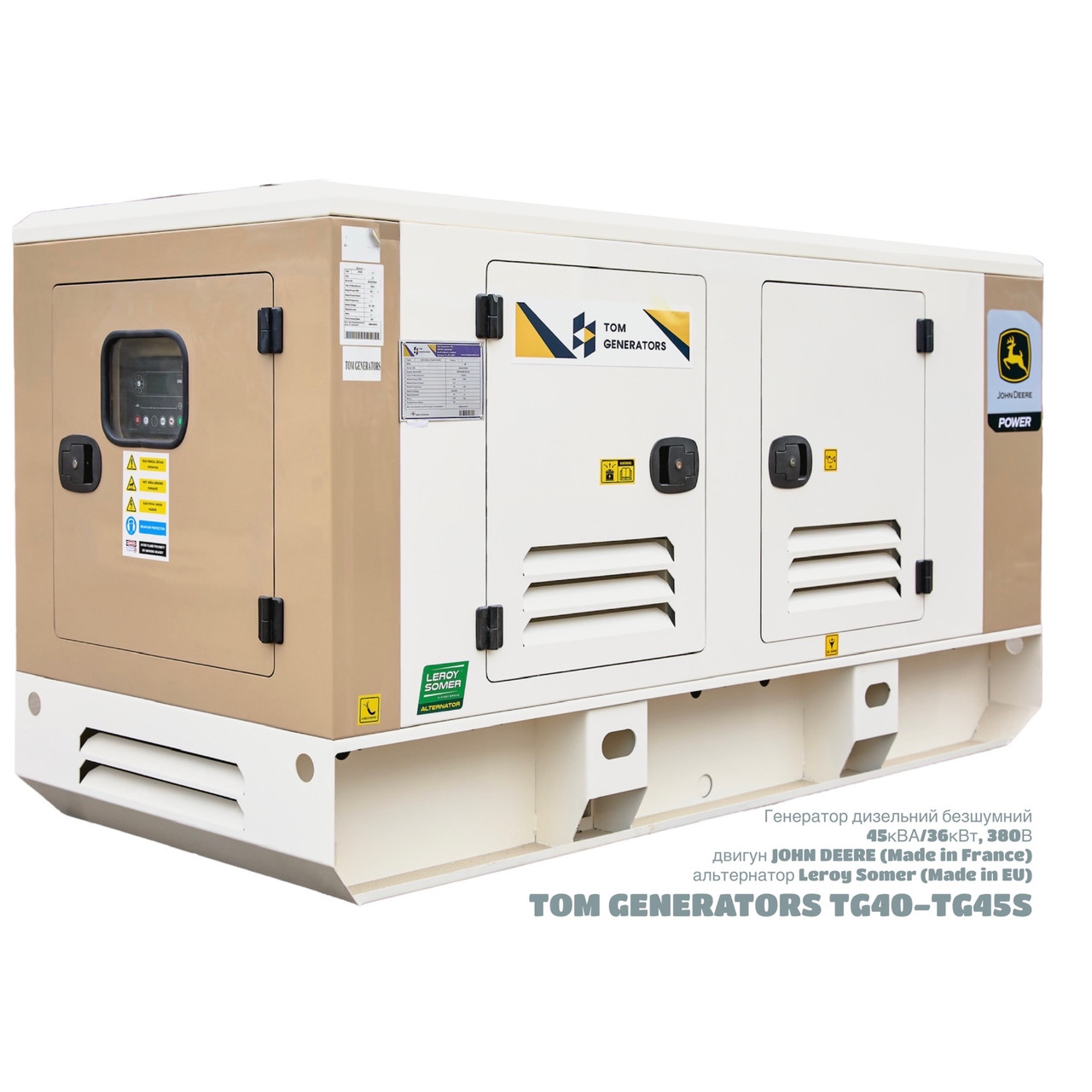 Генератор Tomgenerator TG40 – TG45S (1500 об/хв) із двигуном John Deere, фото 1