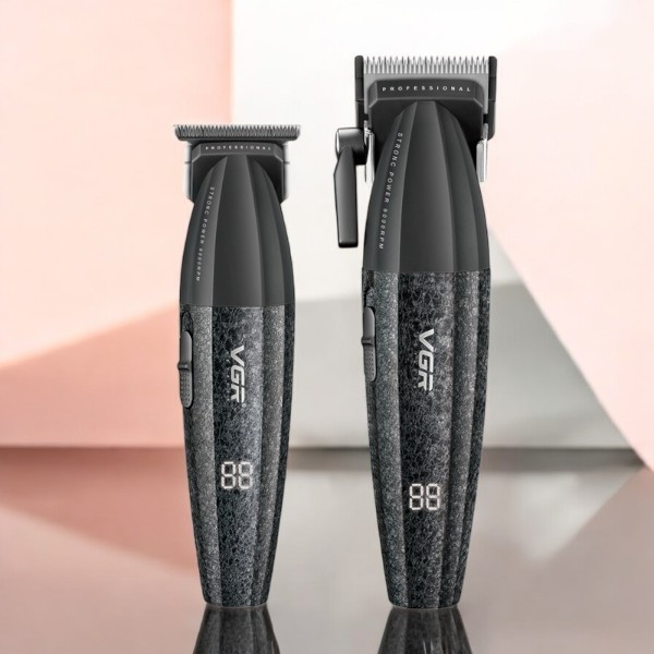 Комплект 2 в 1 акумуляторна машинка для стрижки + грумер VGR V-640 Чорна, фото 1