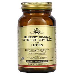 Bilberry Ginkgo Eyebright Complex Plus Lutein Solgar 60 капсул