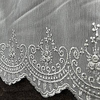 Готовий тюль на тасьмі 300на270см Тканина бамбук із вишивкою Колір білий