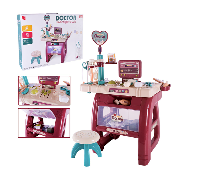 Ігровий дитячий набір юного лікаря 660-86 зі стійкою і стільчиком, 23 предмети, світло, звук, 3+.