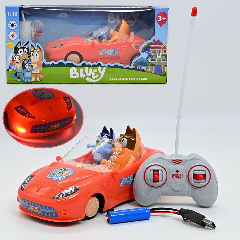 Іграшкова машинка на радіокеруванні "Bluey" (акумулятор, підсвічування, гумові шини, фігурки героїв) 013-1