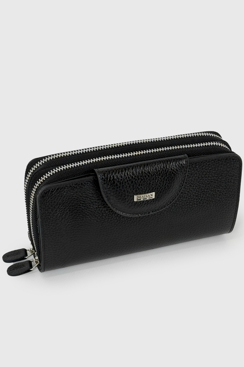 Чоловічий шкіряний клатч на дві блискавки Desisan 160-01 чорний, фото 1