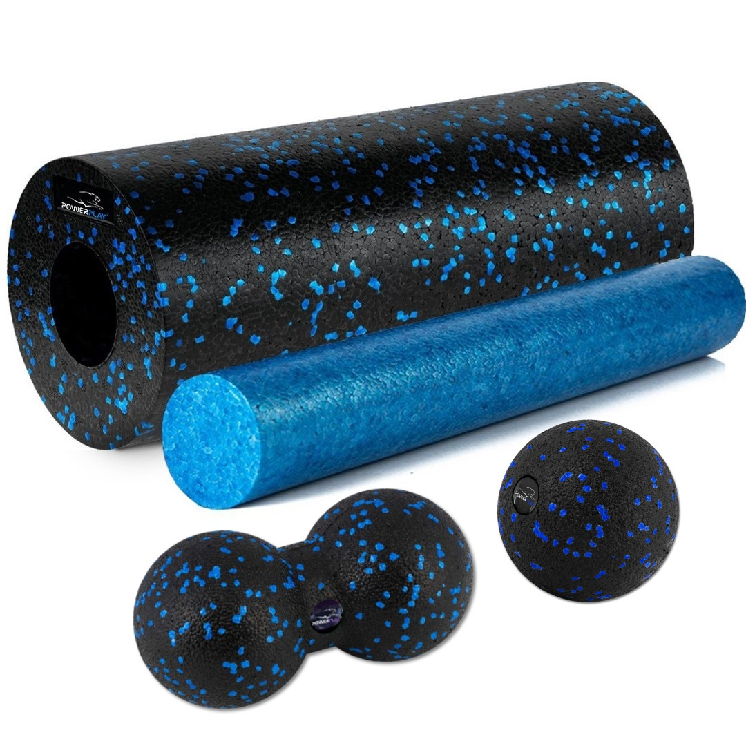 Масажний набір PowerPlay PP_4015 EPP Foam Roller Set 4in1 (2-ва роли + 2-ва м'ячі) Чорно-синій