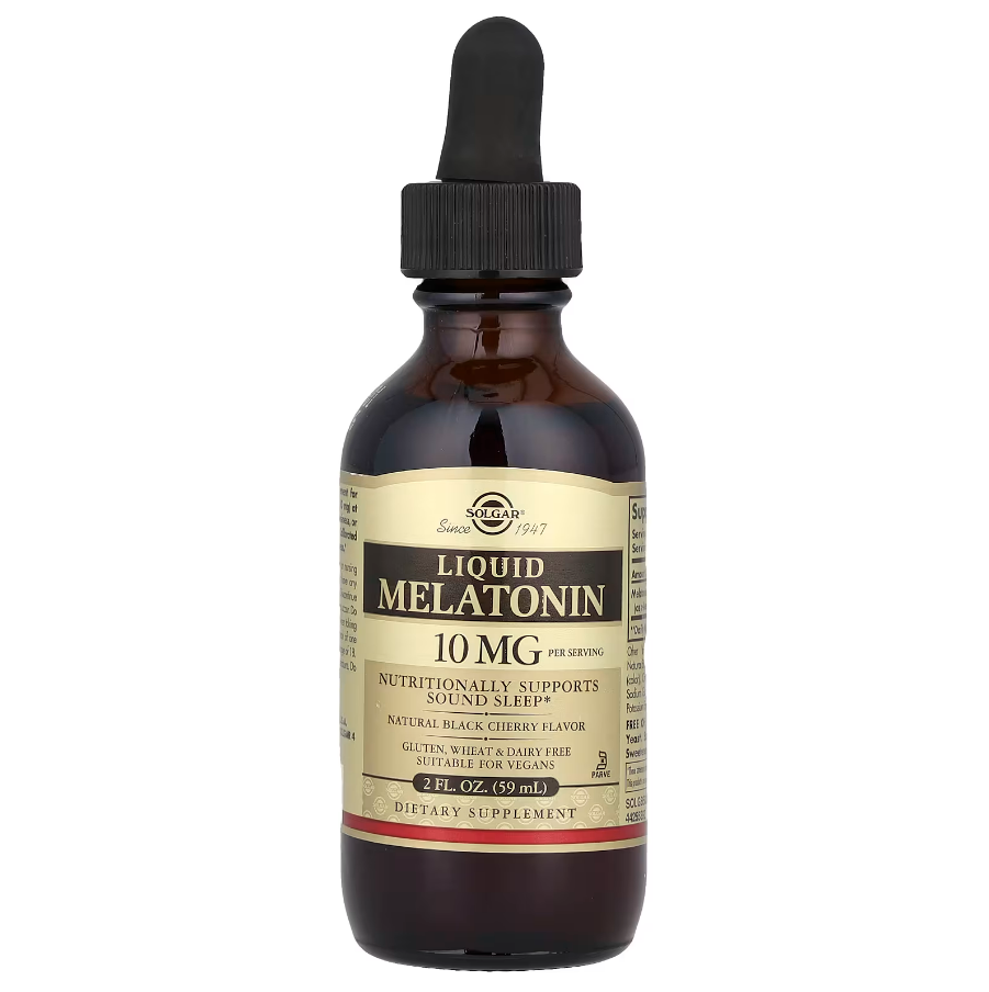 Liquid Melatonin Natural Black Cherry Solgar 10 мг 2 fl oz 59 мл, фото 1