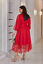 Ошатне жіноче червоне плаття міді з поясом і сіткою великі розміри, фото 2