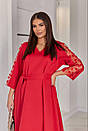 Ошатне жіноче червоне плаття міді з поясом і сіткою великі розміри, фото 3