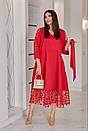 Ошатне жіноче червоне плаття міді з поясом і сіткою великі розміри, фото 4