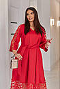 Ошатне жіноче червоне плаття міді з поясом і сіткою великі розміри, фото 5