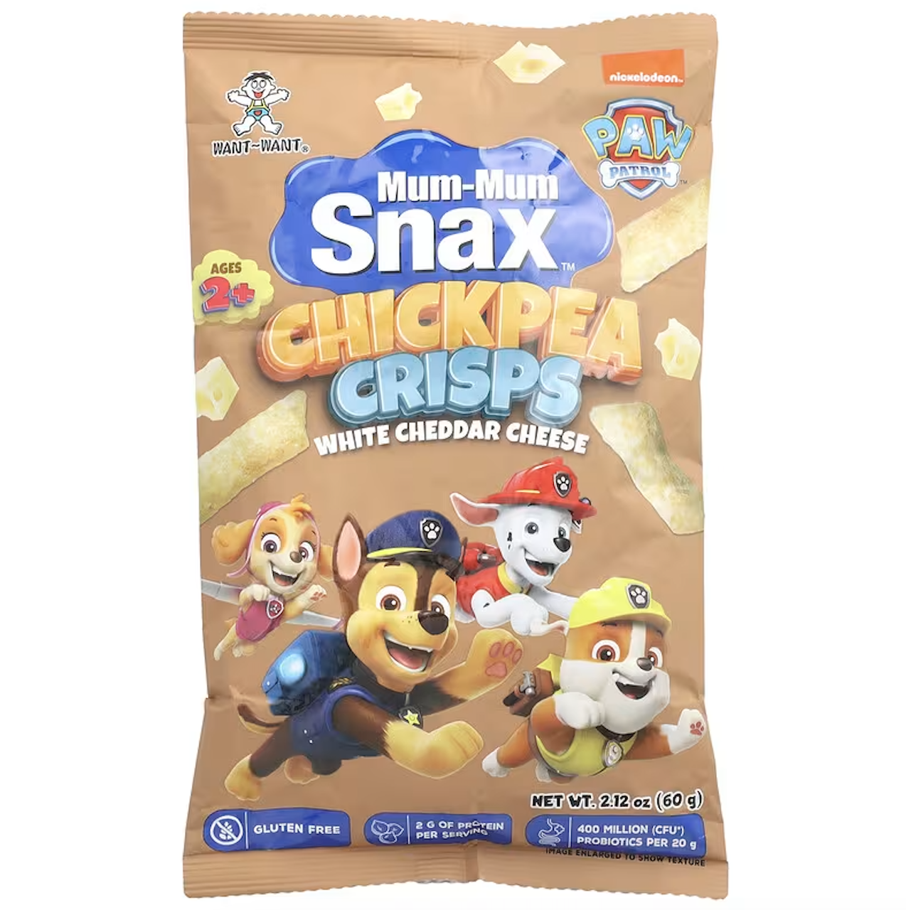 Hot Kid, Mum-Mum Snax™, хрустики горох і нут, Paw Patrol™, білий сир чеддер, для дітей віком від 2 років, 60 г