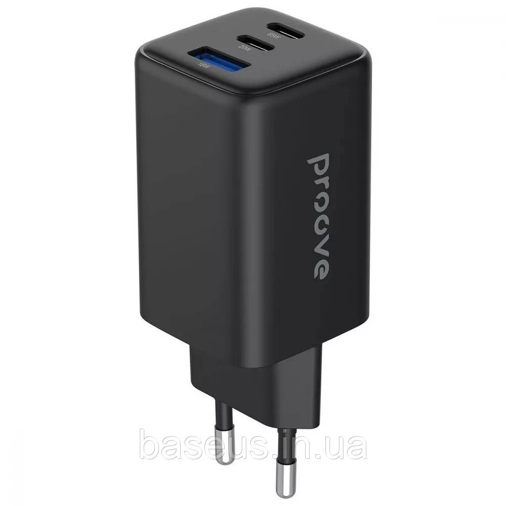 Потужний мережевий зарядний пристрій Proove Pocket GaN 65W (2Type-C + USB), Black