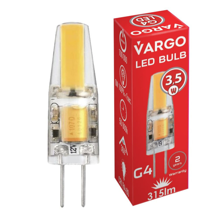 Лампа LED VARGO G4 3.5W COB 6500K AC-DC12V ɸ9.6×H35mm (V-114867)