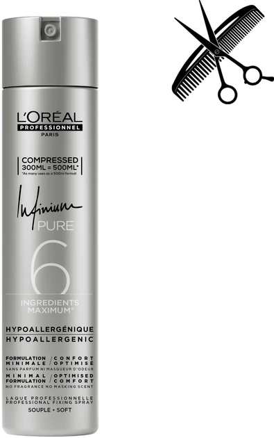 Лак екстра - сильної фіксації L'Oreal Professionnel Infinium Pure 6 Ingredients Maximum 300 мл