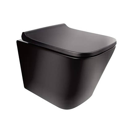 Унітаз підвісний Qtap Tern Matt Ultra Quiet Black Rimless з сидінням Slim Duroplast/ Soft-close, фото 3